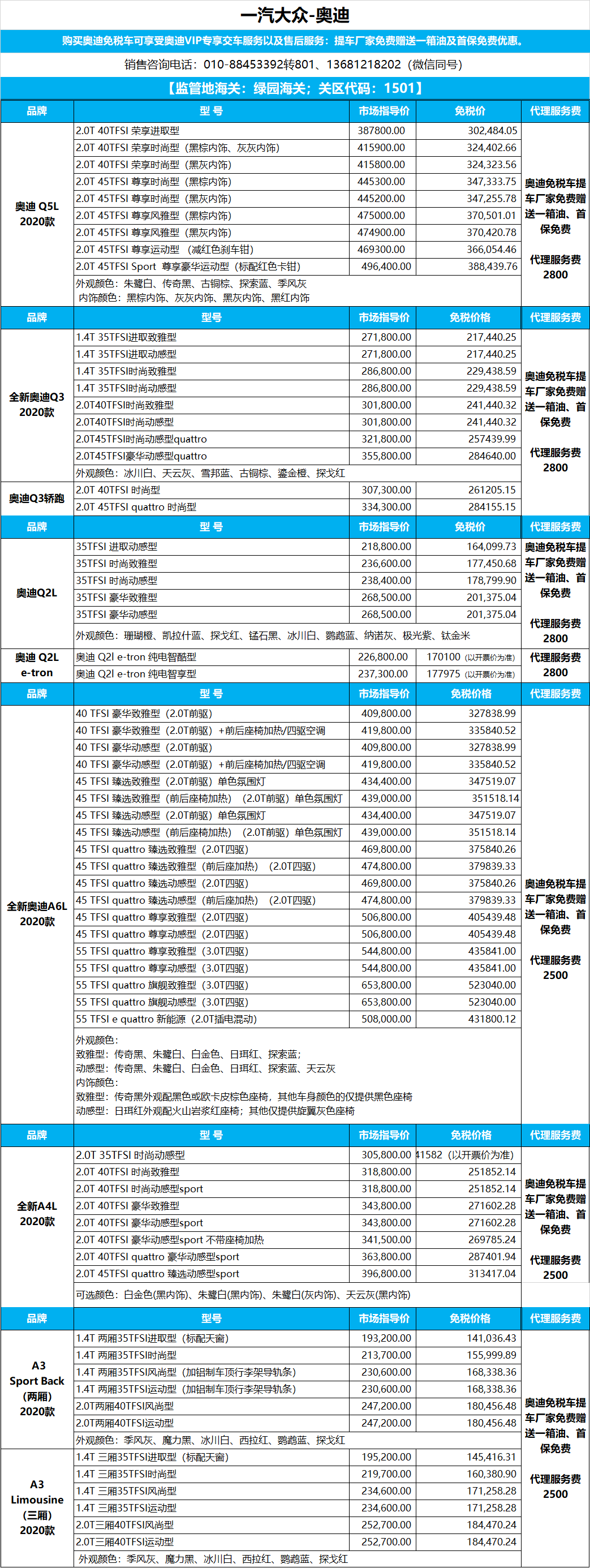 北京中汽总回国留学人员购车服务有限公司 奥迪 宝马和沃尔沃相继发布4季度免税车最新价格